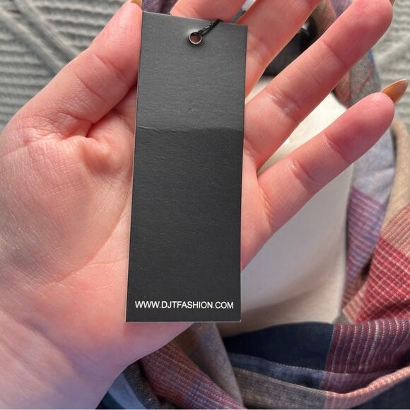 NWT DJT | Gray Funnel Neck Plaid Inserts Long Sleeve Sweatshirt - Picture 13 of 13